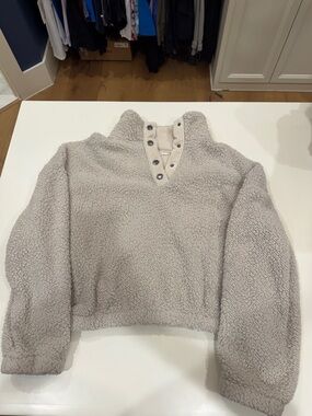 Hippie Rose Heather Gray Sherpa Snap-Button Pullover